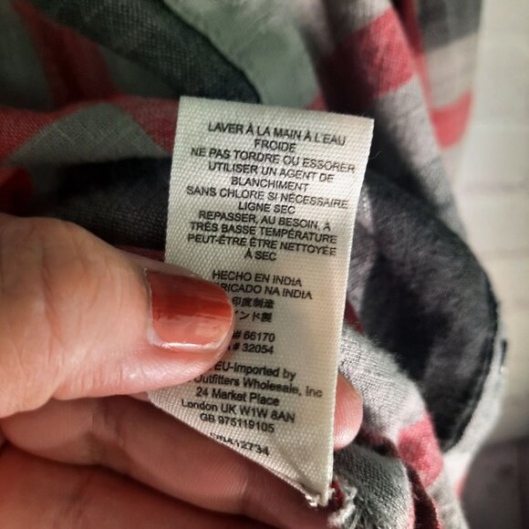 Free People Peppy In Plaid Gray Red Button Up Ruffle Back Oversized Blouse - Picture 11 of 11